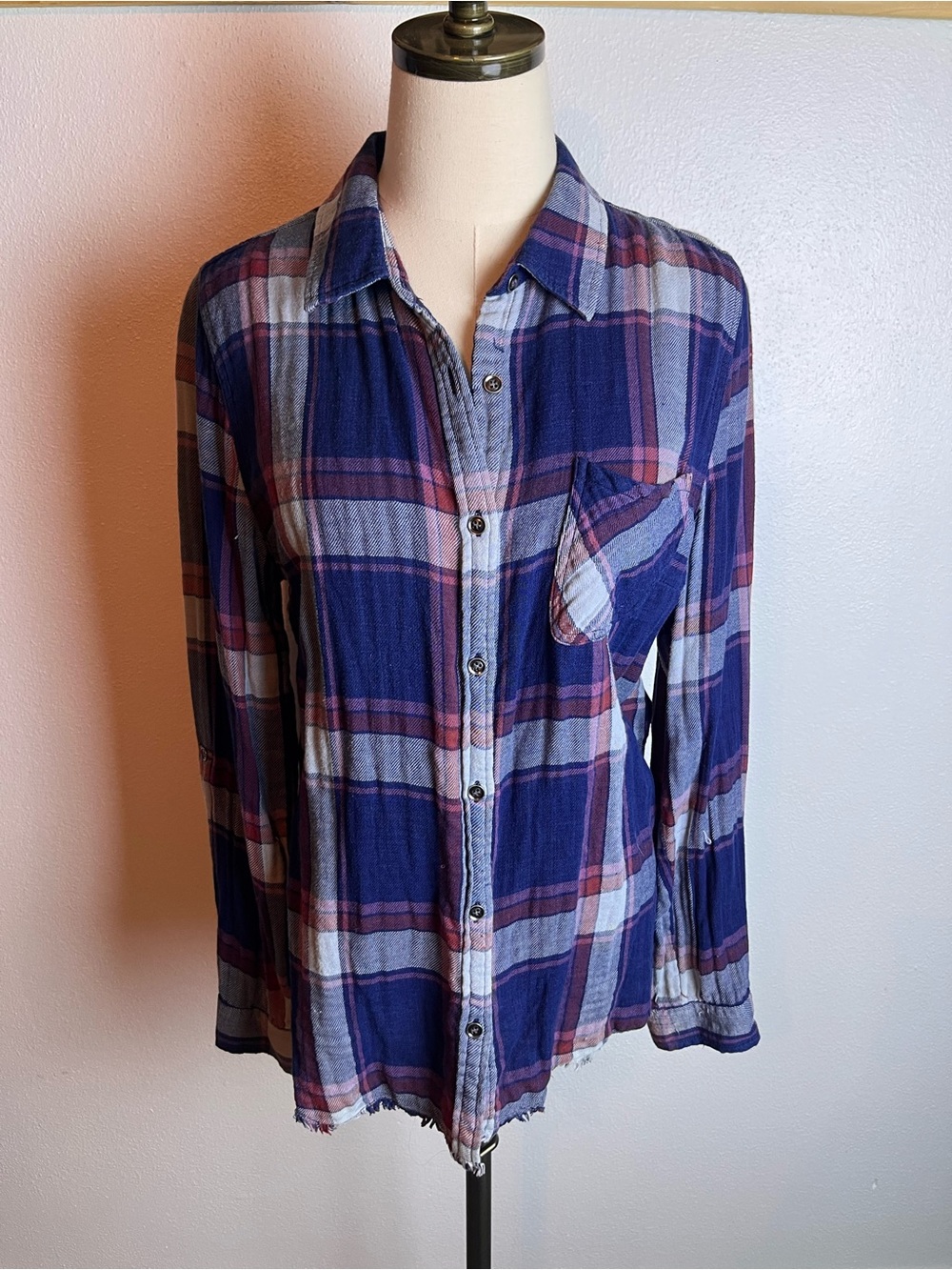 Dear John Navy and Red Plaid Shirt 100% Cotton